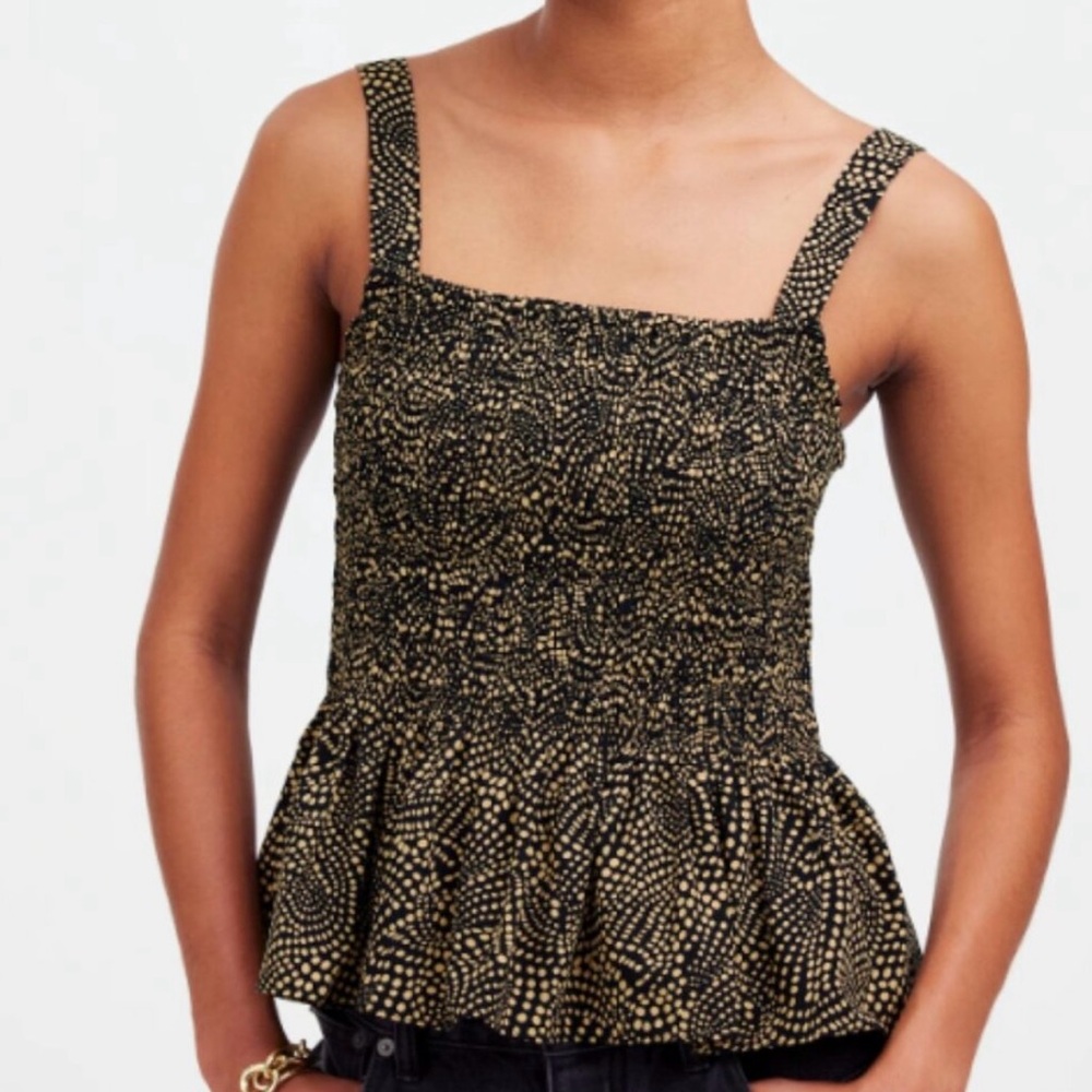 Madewell Peplum Ruffle Top Size 6 - Black and Burnt Yellow Polka Dot